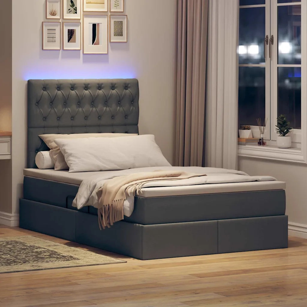 Letto con contenitore e LED con led Grigio scuro 120 x 200 cm