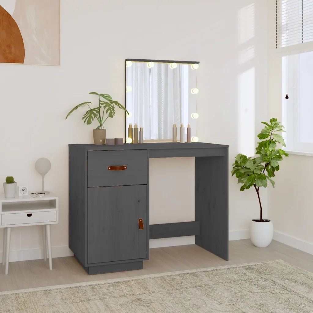 Toeletta | Tavolo da Trucco con LED Grigia 95x50x133,5cm in Legno Massello di Pino