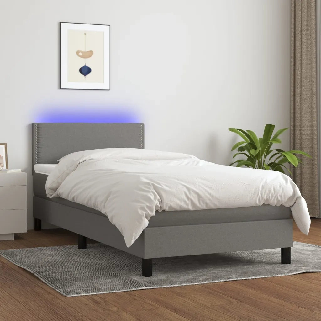 Letto a Molle Materasso e LED-Struttura Letto con Materasso Grigio Scuro 80x200 cm in Tessuto 887891