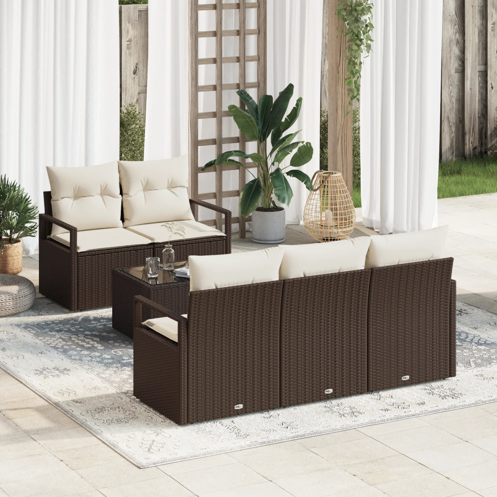 Set da Giardino con 6 Pezzi e Cuscini Marrone in Polyrattan