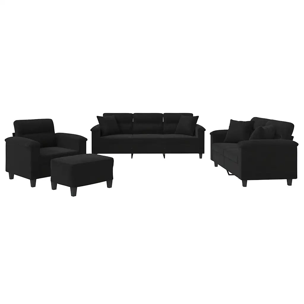 Set Divani 4 pz con Cuscini Nero in Tessuto Microfibra 3202311
