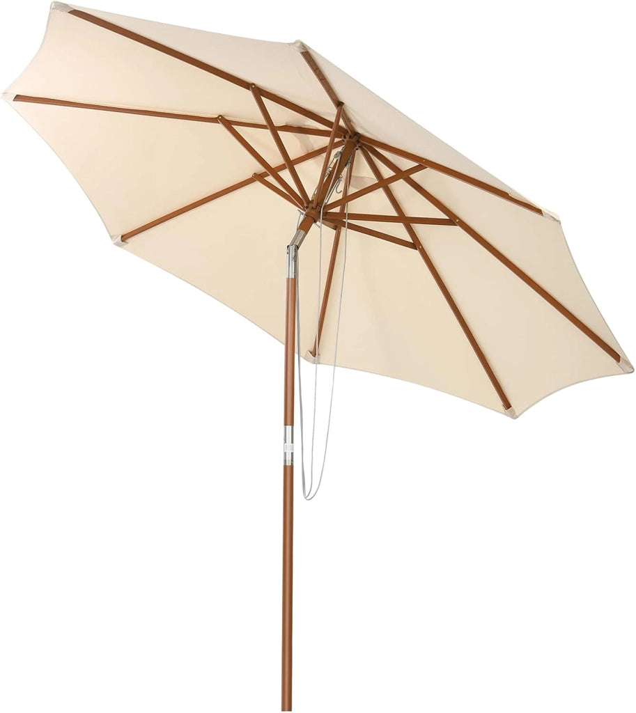 Ombrellone da Giardino 270 cm/300 cm, con Inclinazione Regolabile, 8 Stecche, Struttura di Legno a Carrucola, per Giardino Cortile Piscina (3 m)