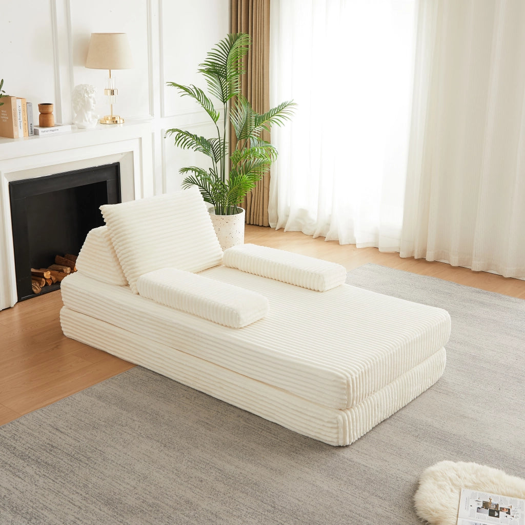 DIVANO MODULARE 211 cm in tessuto corduroy beige con schienali e braccioli regolabili