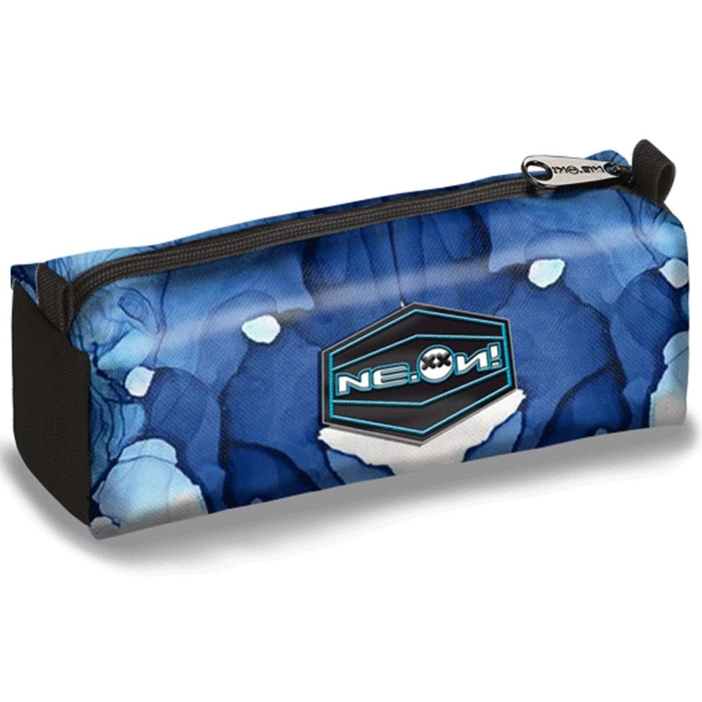 Trade Shop - Astuccio Bauletto Neon Gut Azzurro Sfumature Fantasia Singola Zip Scuola Ragazzi -