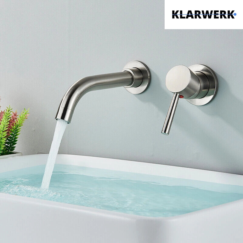 NAVIS | Rubinetto da bagno montaggio a parete in 2 parti argento|miscelatore semplice in acciaio inox  montaggio a parete per lavabo per hotel
