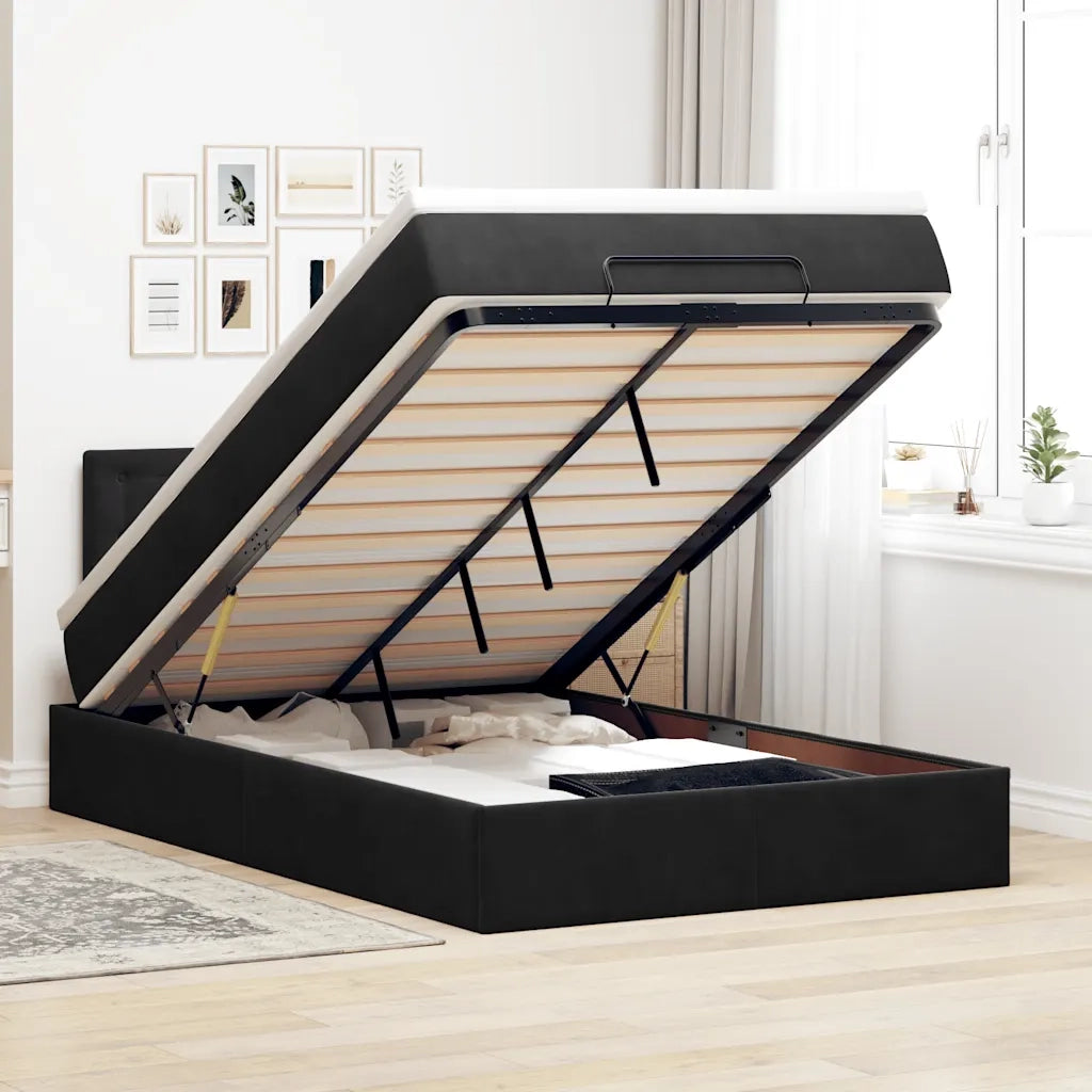 vidaXL Struttura Letto Pouf con Materasso Nero 120x200 cm Velluto