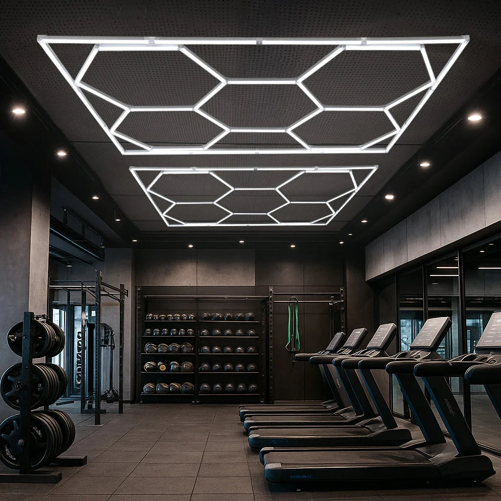 Illuminazione LED Esagonale x10 6000K con Cornice per Garage e Officina
