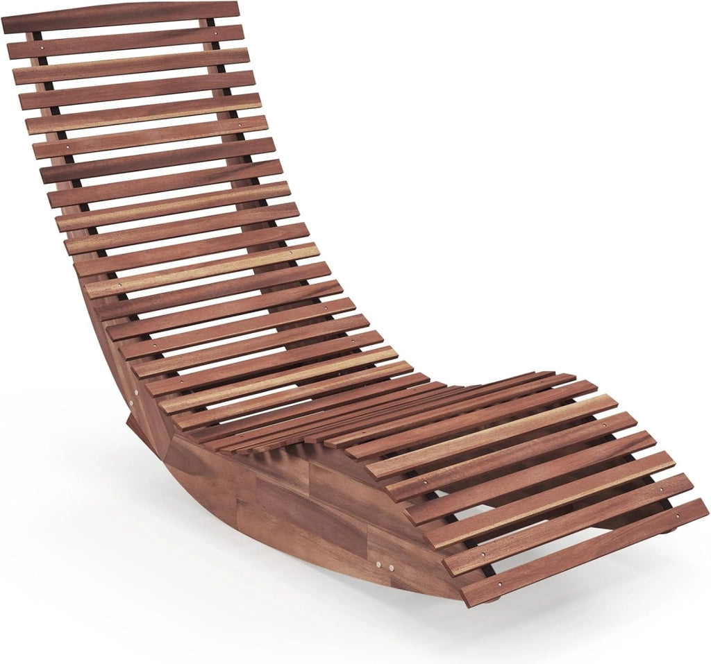 Sedia a Dondolo in Legno per Esterni, Lettino a Dondolo con Seduta Ergonomica, Sdraio a Dondolo da Giardino, Lettino Prendisole a Dondolo per Giardino, 157 x 60 x 76 cm, Portata 160 kg (1)