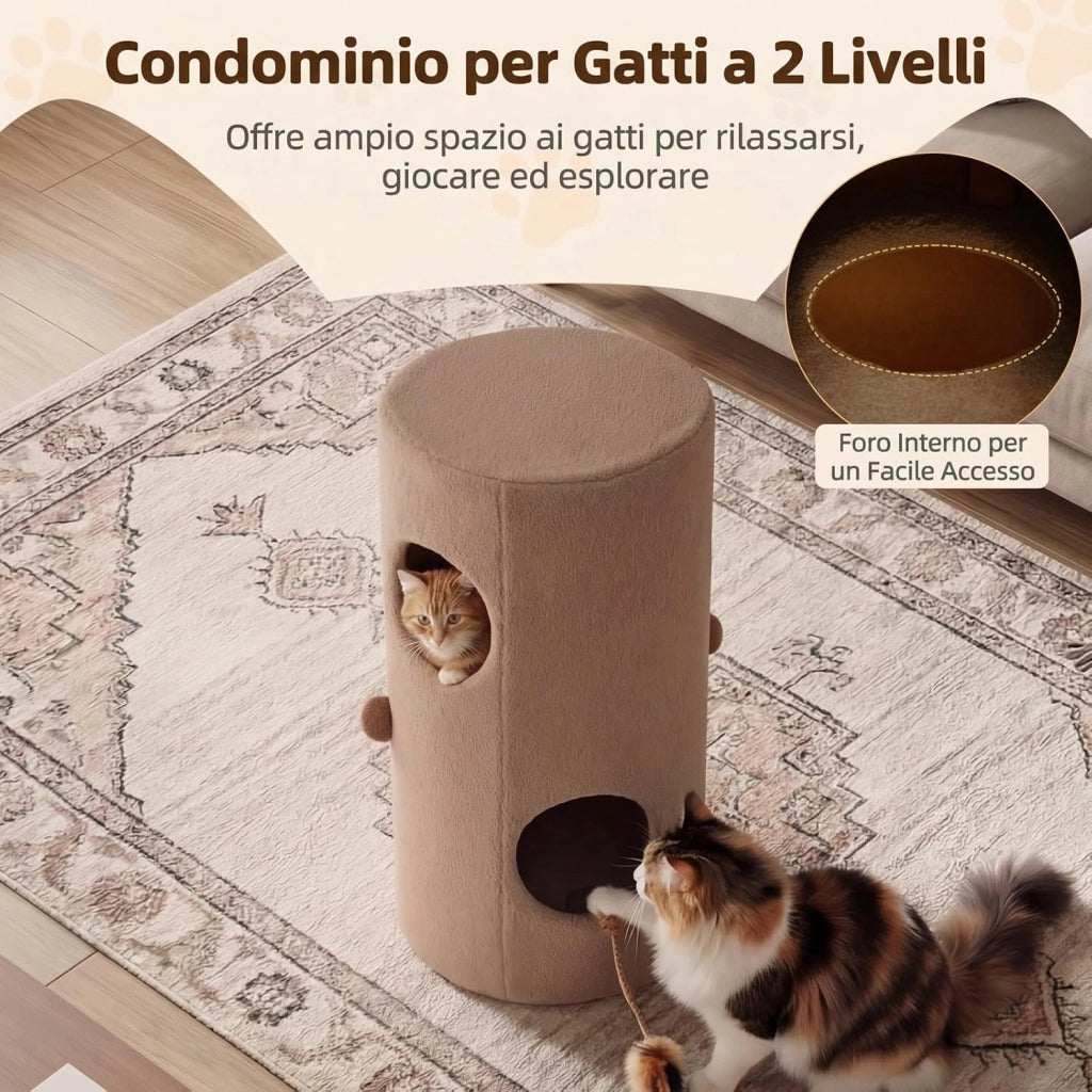 Casa per Gatti a 2 Piani per Gatti da Interno, Cuccia per Gattini a 2 Livelli con Tappetino in Sisal per Graffiare, Grotta Nascosta, Letto Coperto, Cuccia per Gatto Moderno a Forma di Orso