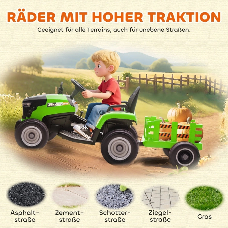 Trattore elettrico per bambini, trattore cavalcabile con telecomando, avviamento graduale, per bambini dai 3 agli 8 anni, verde
