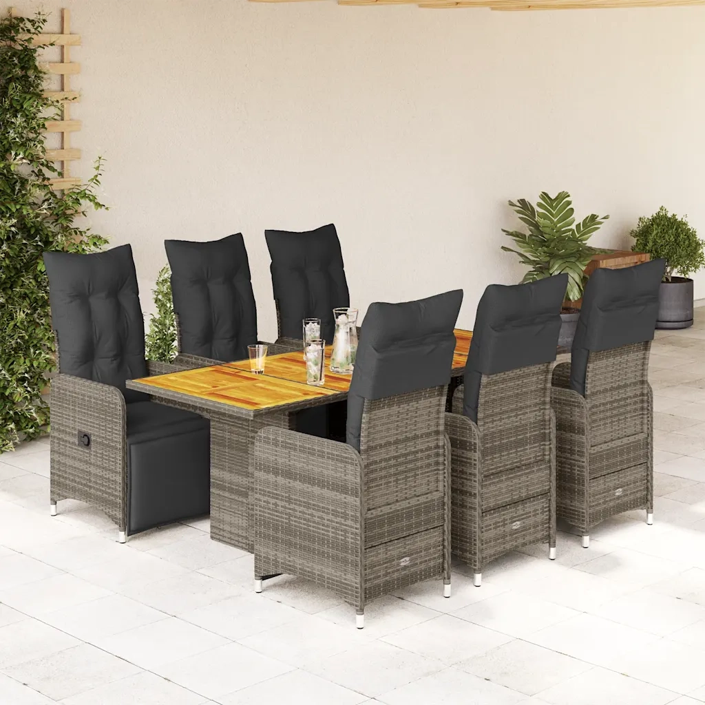 Set Bistrò da Giardino 7 pz con Cuscini in Polyrattan Grigio 3277163