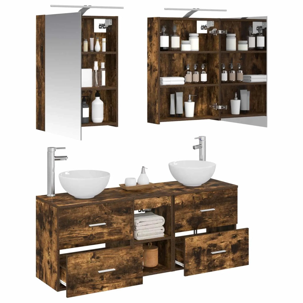 Set di Armadi da Bagno 5 pcs Rovere Fumo 50 x 14,5 x 70 cm 3406675
