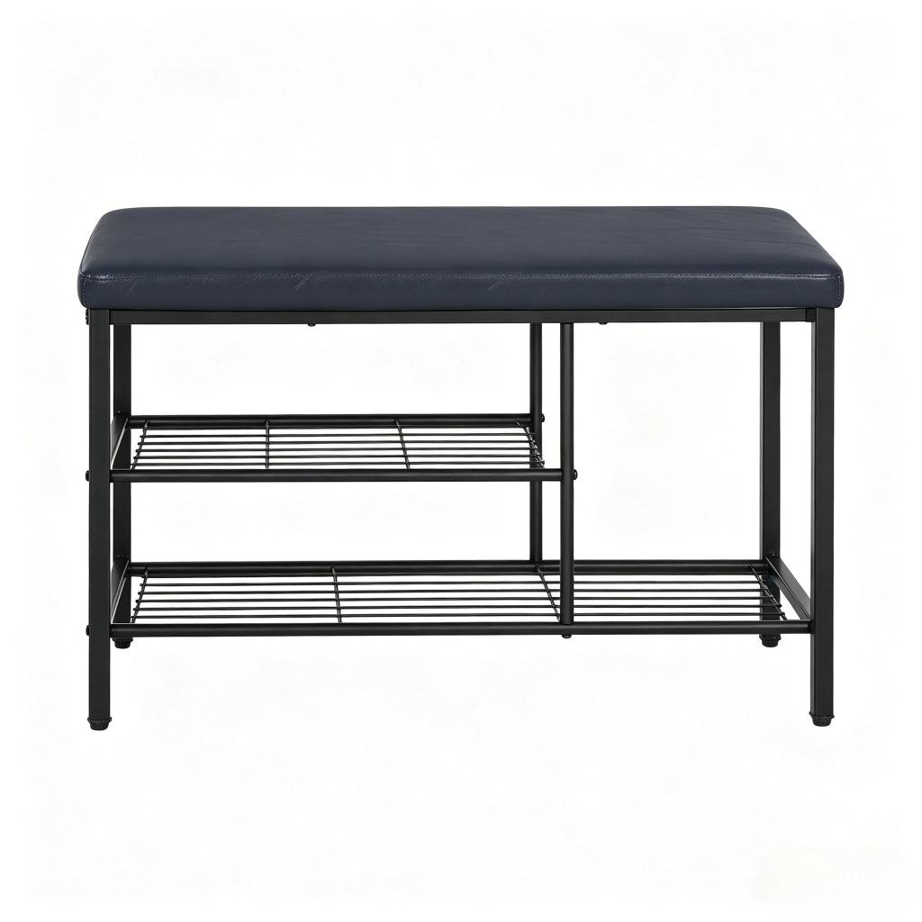 Panca portascarpe salvaspazio con seduta e 3 scomparti aperti in metallo e similpelle nera 80 × 30 × 50 cm