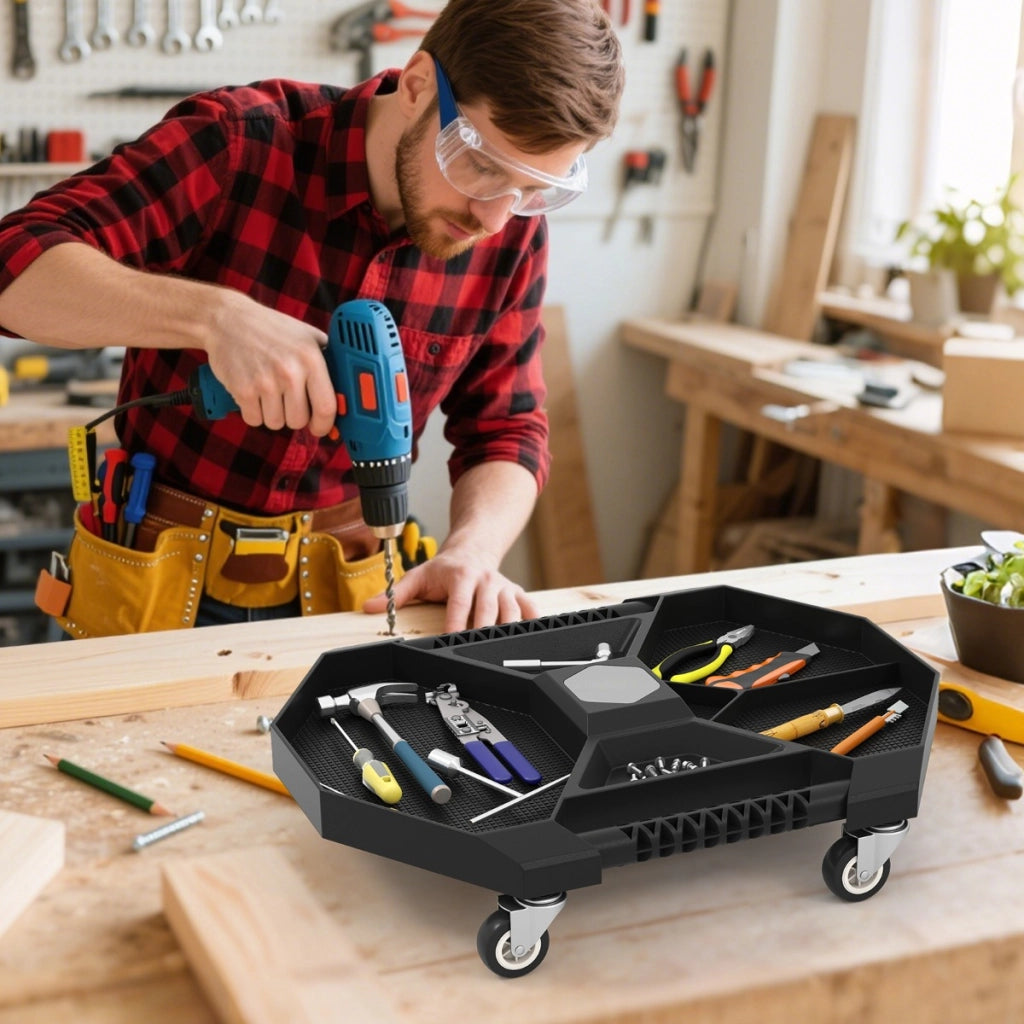 Carrello mobile con 4 rotelle girevoli negozio di riparazioni per garage, Vassoio per strumenti da officina automobilistici Nero