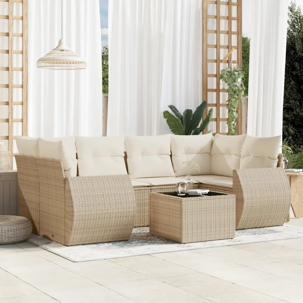 Set Divani da Giardino 7 pz con Cuscini Beige in Polyrattan 3221117