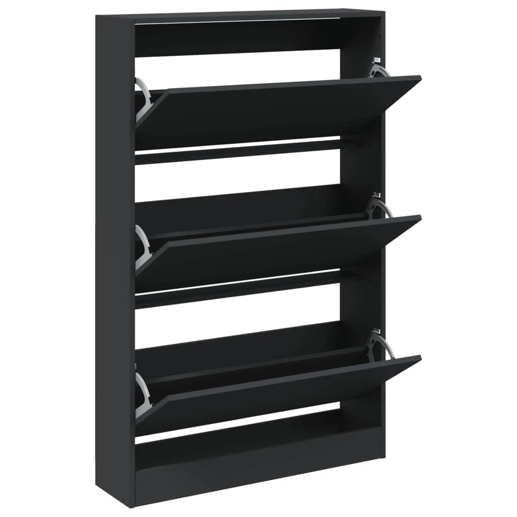 Scarpiera mobiletto portascarpe mobile per ingresso/corridoio/soggiorno 80 x 21 x 125,5 cm legno ingegnerizzato nero 02_0022019