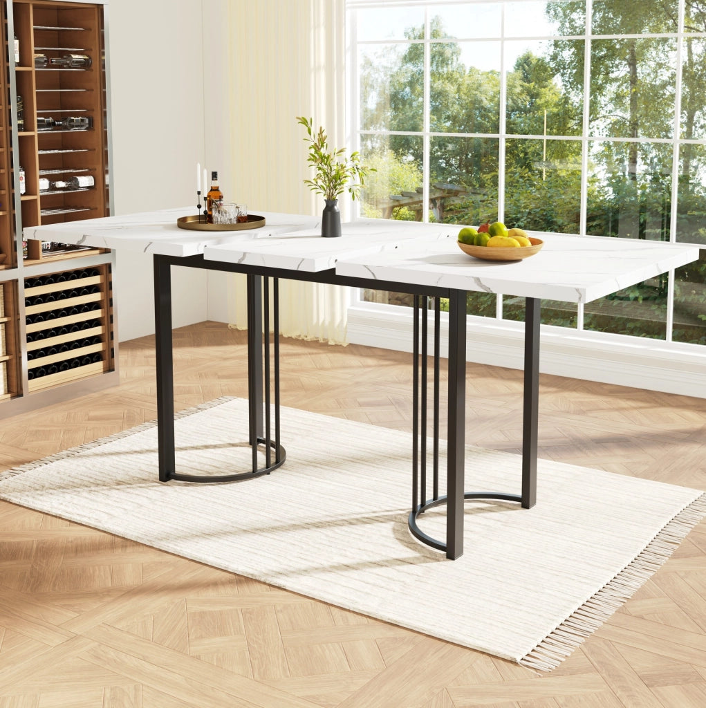 Tavolo da pranzo allungabile 140-179.5x80x75.5 cm; MDF; metallo; bianco/nero