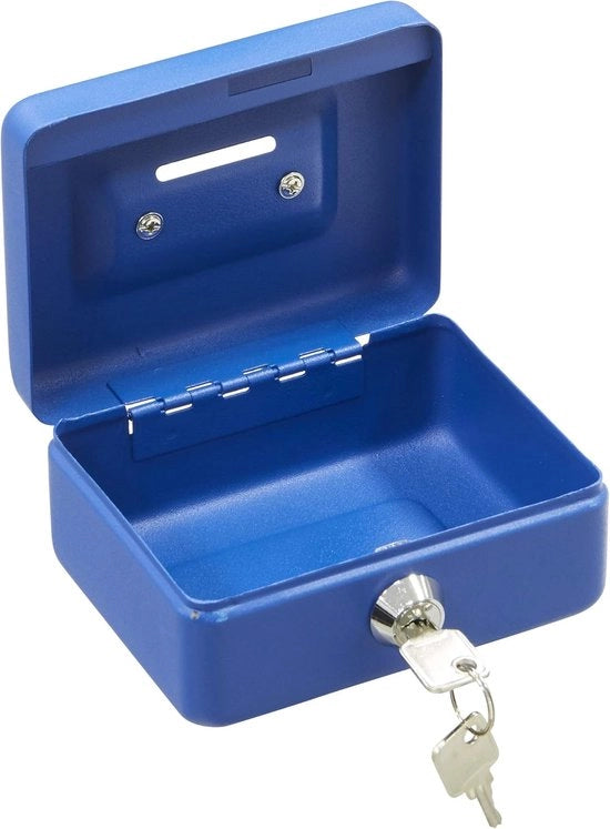 Cassaforte in Acciaio con Chiave | Cassaforte Compatta con Chiusura a Chiave | Cassetto di Risparmio con Fessura per Monete | Scatole Sicure per Oggetti di Valore | Blu 12,5 cm