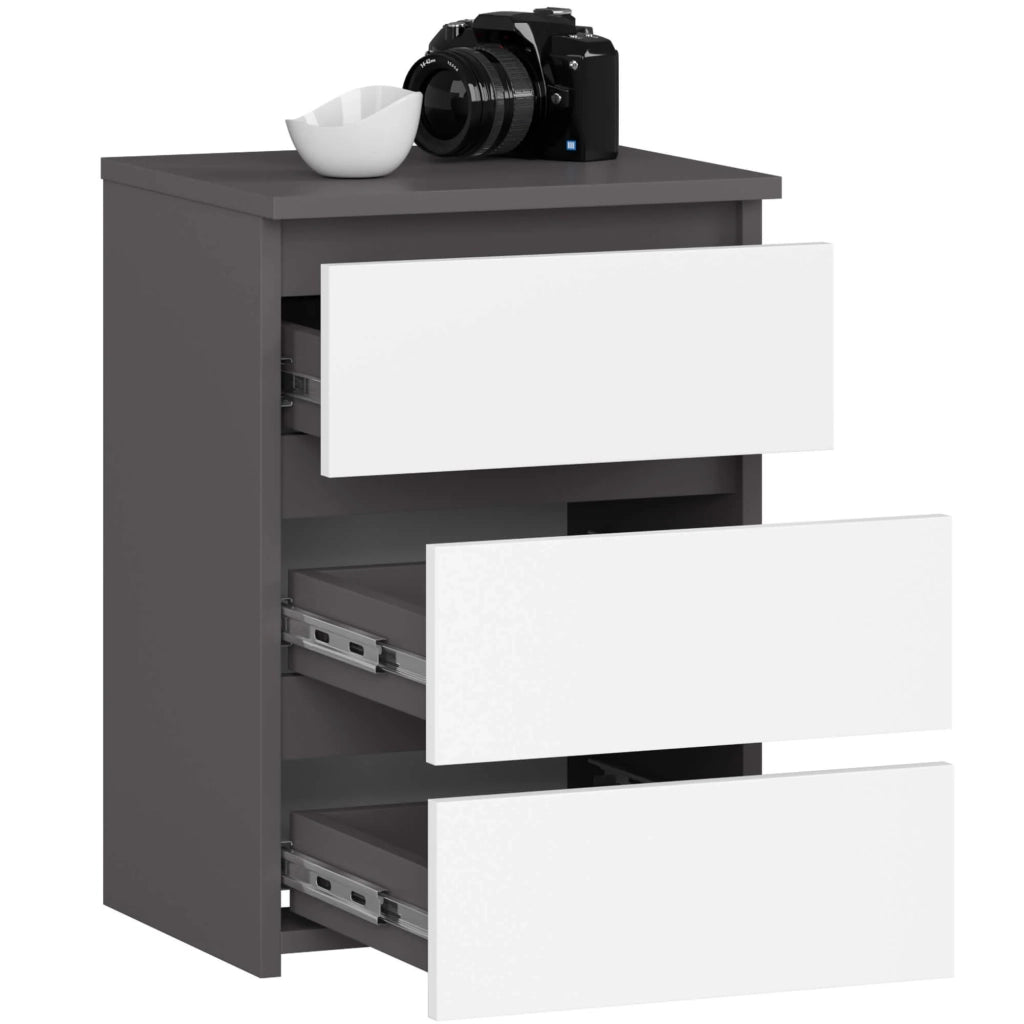 Comodino AKORD CL3 Grigia Grafite 40 cm 3 cassetti inserto frontale Bianco 40x35x57 cm