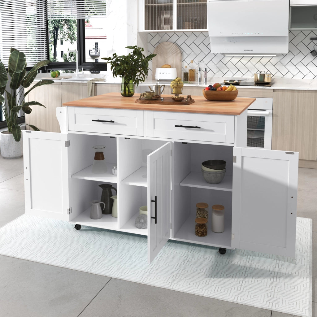 OKWISH Carrello da Cucina con 2 Cassetti, Ripiani Regolabili, Piano Pieghevole e 5 Ruote, 129 x 71 x 91.5 cm