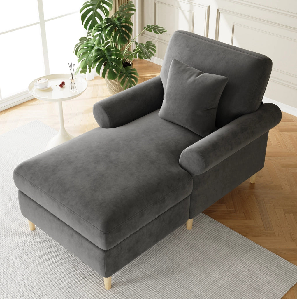 Poltrona relax imbottita 1 posto 133x87x90 cm in velluto con cuscino; grigio