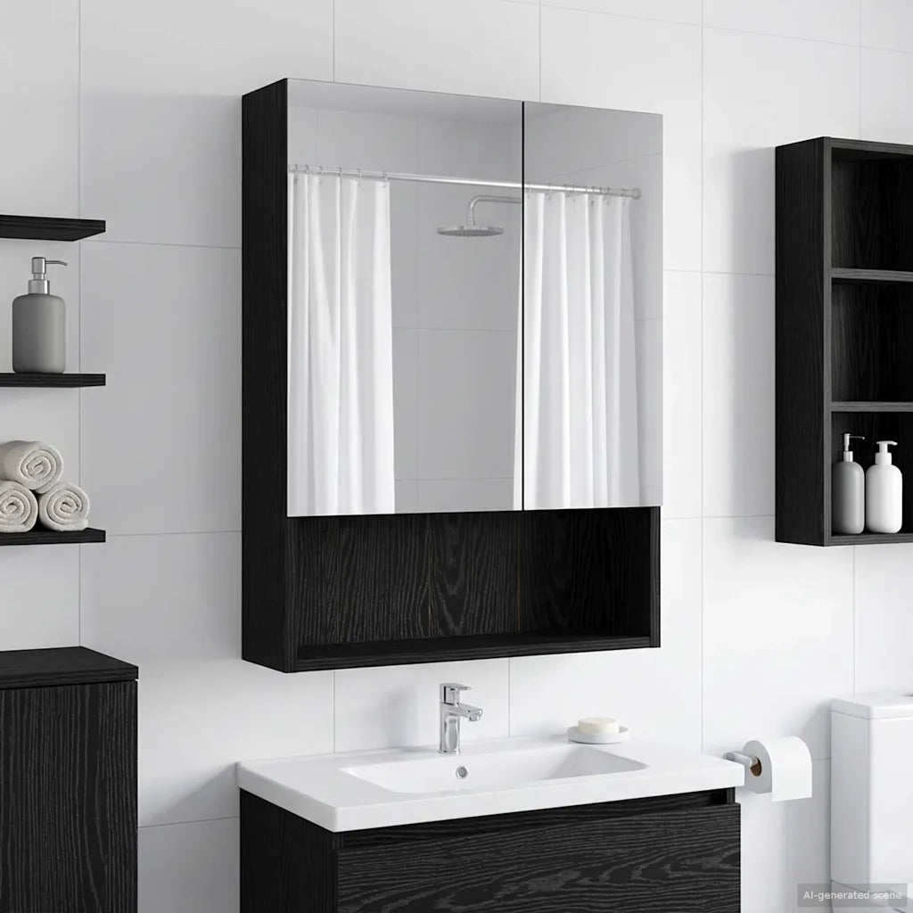 Mobiletto per specchio da bagno Rovere Nero 50 x 14,5 x 70 cm