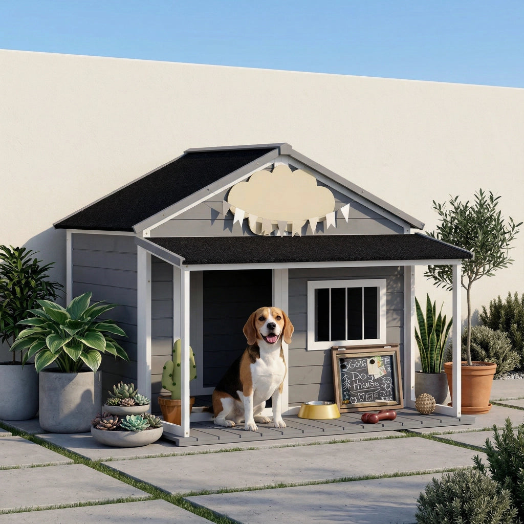 Cuccia per Cani da Esterno con Terrazza ¨C zephmum ¨C Grigio 124x112x105cm