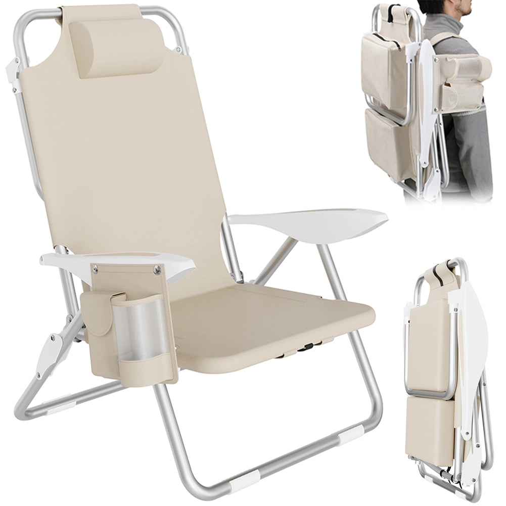 Spiaggina Pieghevole Alluminio con Borsa Termica Reclinabile e Spallacci Beige