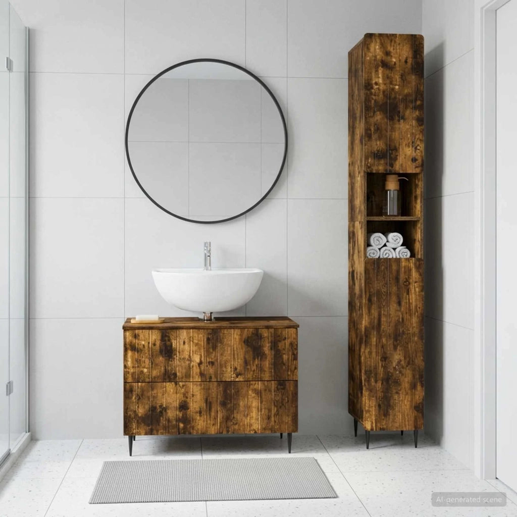 Set di Armadi da Bagno da 2 Pezzi ZWOLLE Rovere Fumo