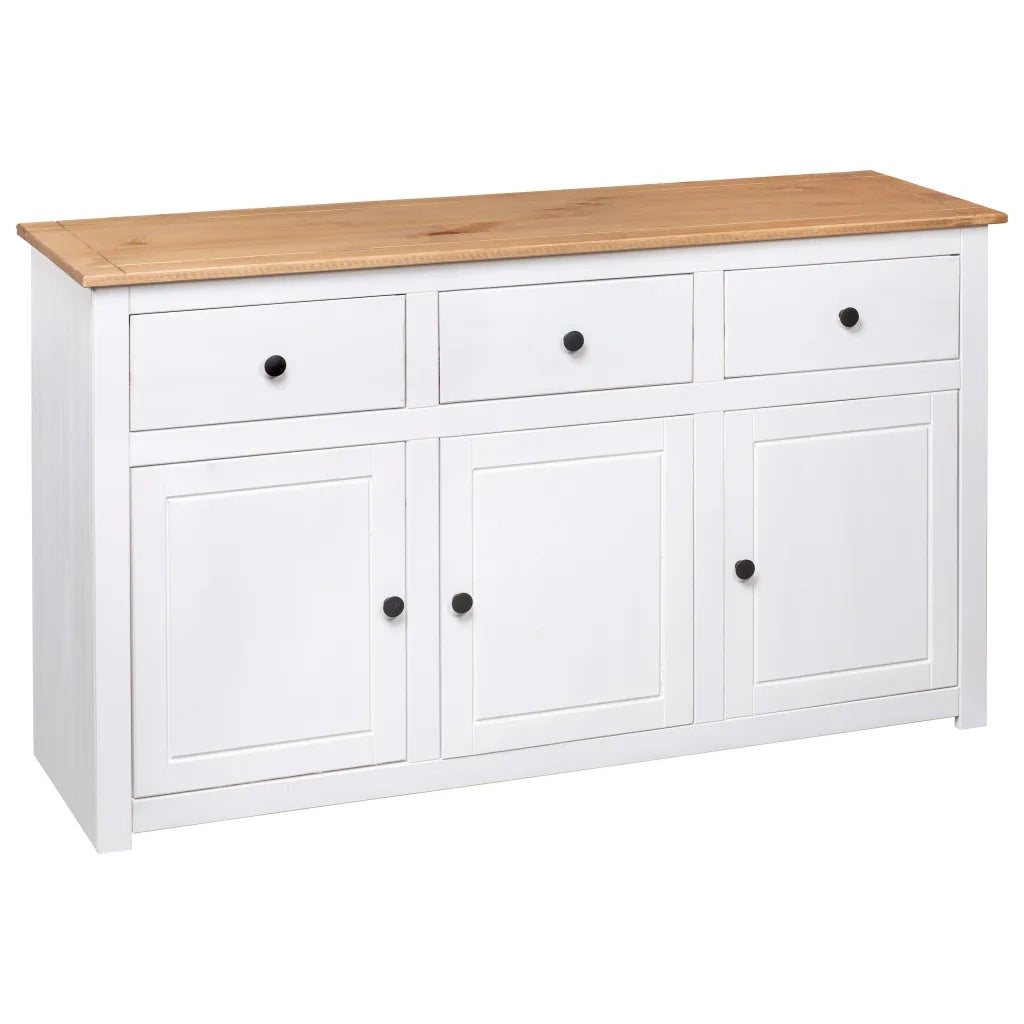 Credenza-Buffet-Armadio da cucina Bianca 135x40x80 cm in Legno Massello di Pino Panama
