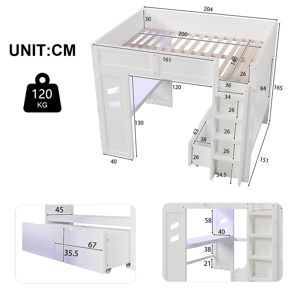 Letto gaming - Xylo - 140x200 cm LED con USB-C bianco