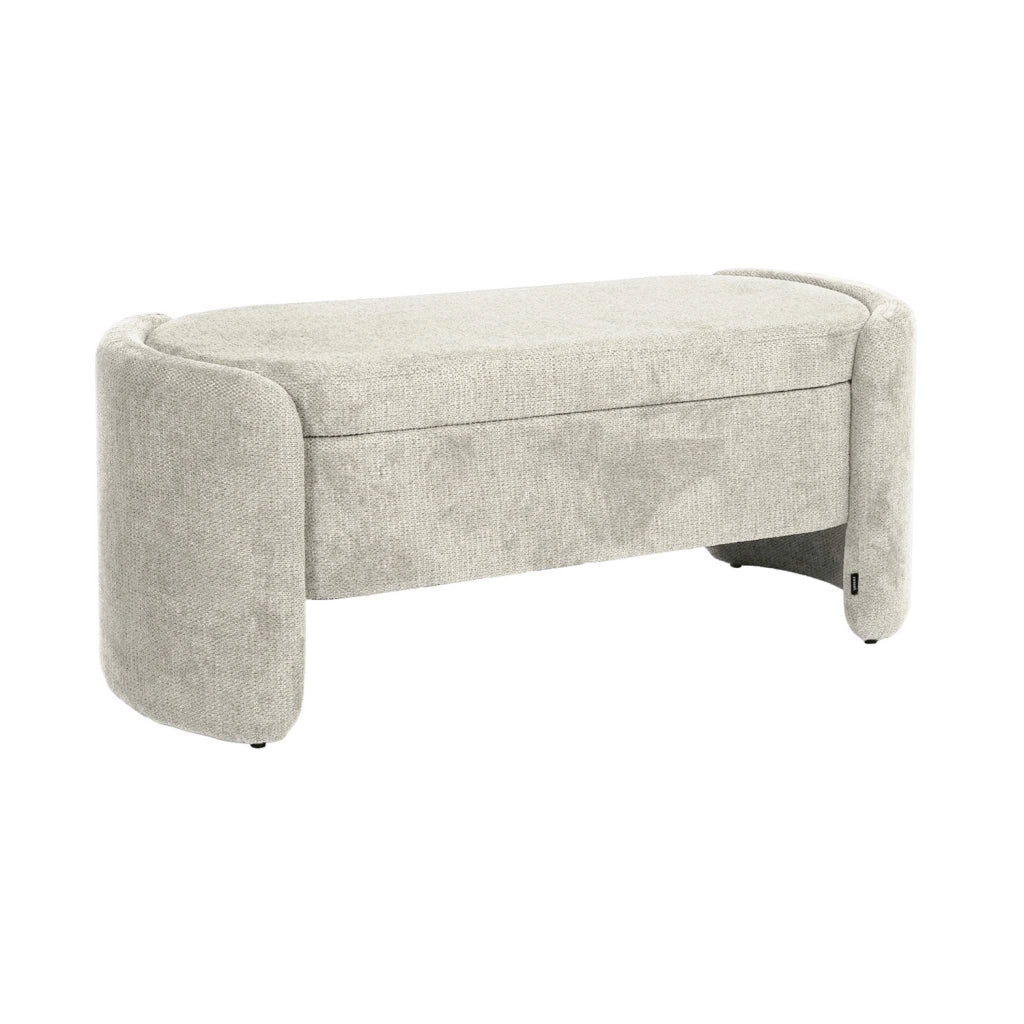 Panca contenitore, fondo letto contemporaneo in tessuto, grigio chiaro
