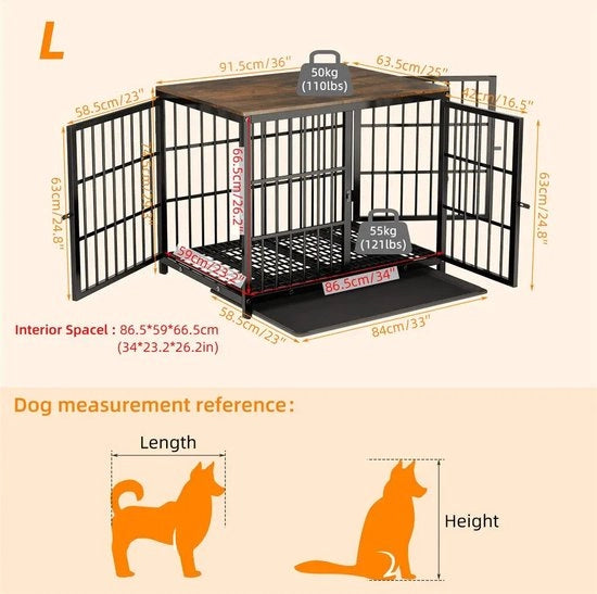 Banchetto per cani - Mobili - Nero con legno - Max. 55kg - 64x54x92cm - Porte - Scaletta rimovibile