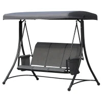 Dondolo 3 Posti da Giardino o Terrazzo con Tettuccio Regolabile e Tasche Portaoggetti Grigio Scuro 196x128x172cm