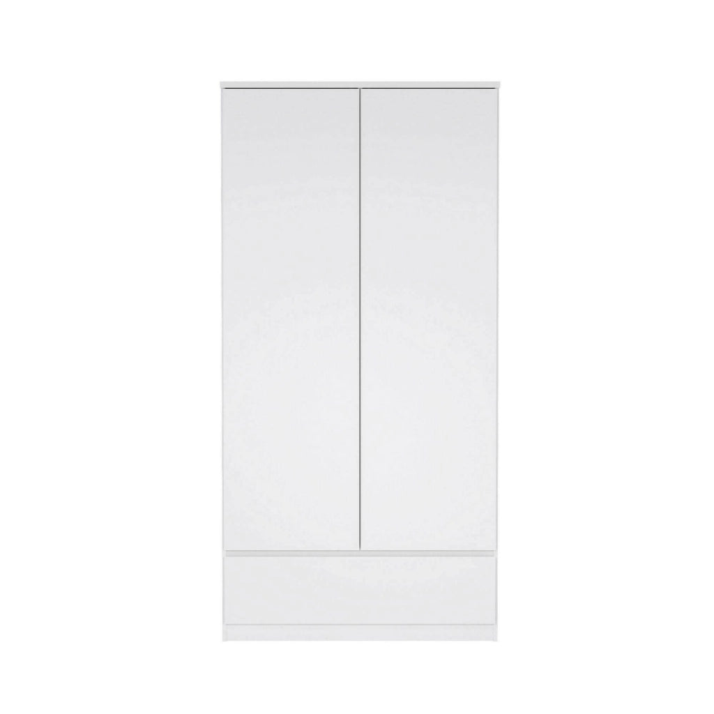 Guardaroba 2 ante Kab, Mobile camera da letto, Cabina armadio portabiti, Armadio appendiabiti, 99x50 h201 cm, Bianco lucido