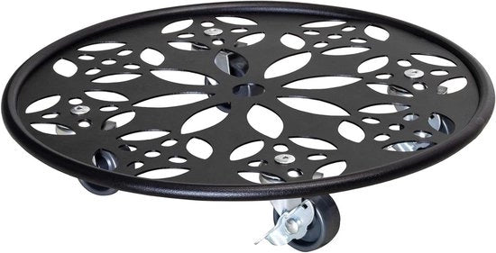 Carrello per piante EDITION NERA Ø 30 x 5,5 I Carrello per fiori per uso indoor e outdoor I Carrello contenitore in acciaio con rivestimento nero con limitatore I 2 interruzioni I Capacità di carico 60 kg