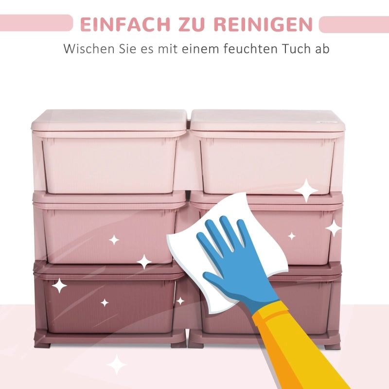 Mobile contenitore per bambini rosa in plastica con 6 cassetti estraibili e seduta pratica