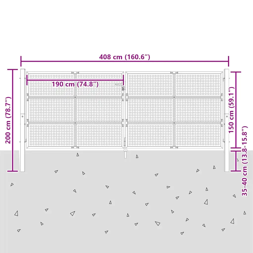 Cancello da Giardino Antracite 400x150 cm in Acciaio 154574