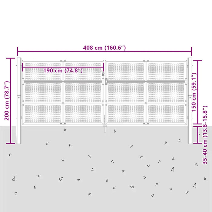 Cancello da Giardino Antracite 400x150 cm in Acciaio 154574