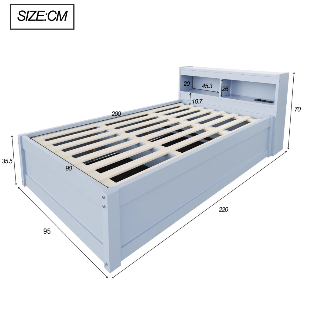 Letto multifunzionale 90x200 cm con vano contenitore, LED e presa integrata