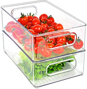 Set di organizzazione per frigorifero a 2 cassetti, scatola di stoccaggio trasparente a pile sovrapposte con maniglia, set di organizzazione per frigorifero pulito, set di box per frigorifero per cucine, armadietti di cucina, armadi - privo di BPA, medio