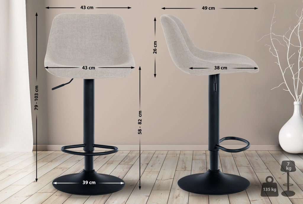 Sgabello da bar 2er Loft crema,Tessuto