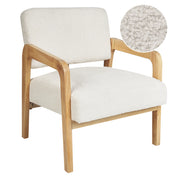 Poltrona Tessuto Boucle Bianco Morbido Nubby Struttura in legno chiaro Stile Arte Decor Retrò