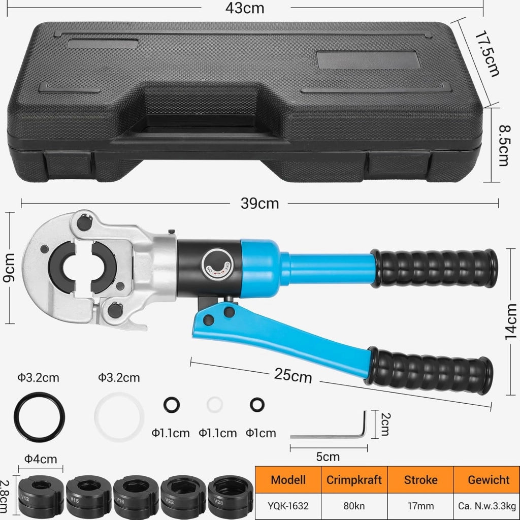 Crimpatrice Multistrato,Pressatrice Multistrato,Pinza Crimpatrice Idraulica con Testa Rotante a 360°,Crimpatrice pinza per tubo in rame e acciaio inox,8T,Pinza per Serra Multistrato V12-15-18-22-28