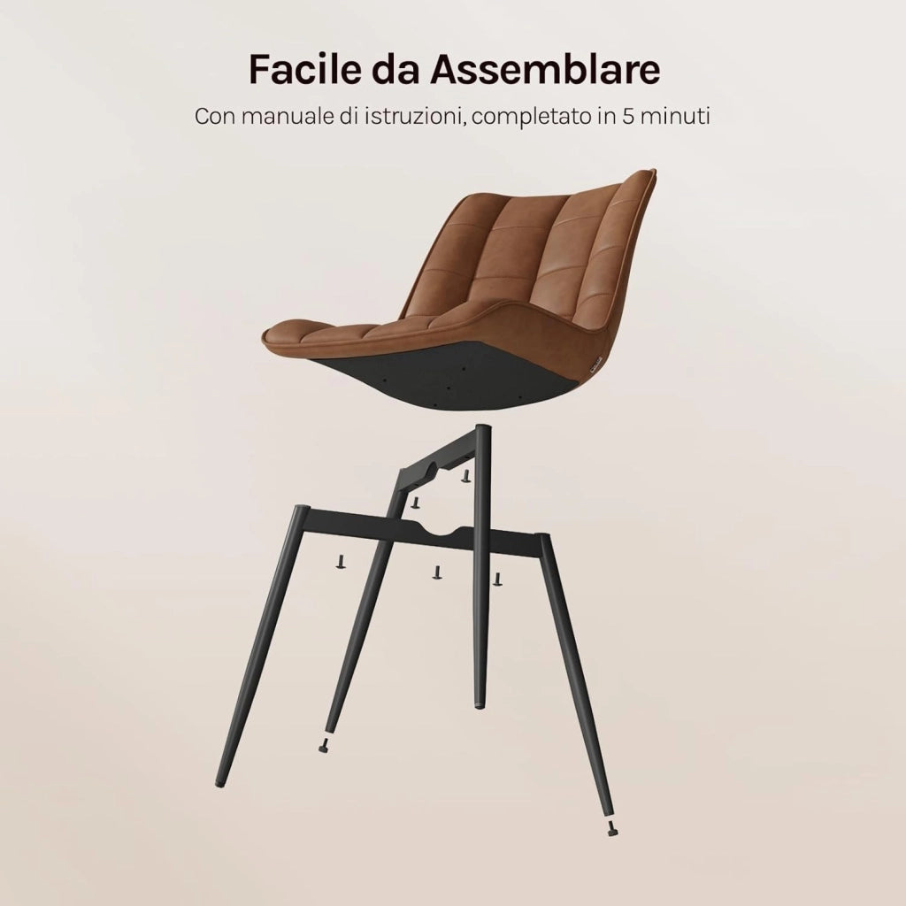 Sedie da Pranzo con Schienale senza Braccioli Sgabello in Ecopelle per Cucina Marrone Chiaro BH207hbr-2