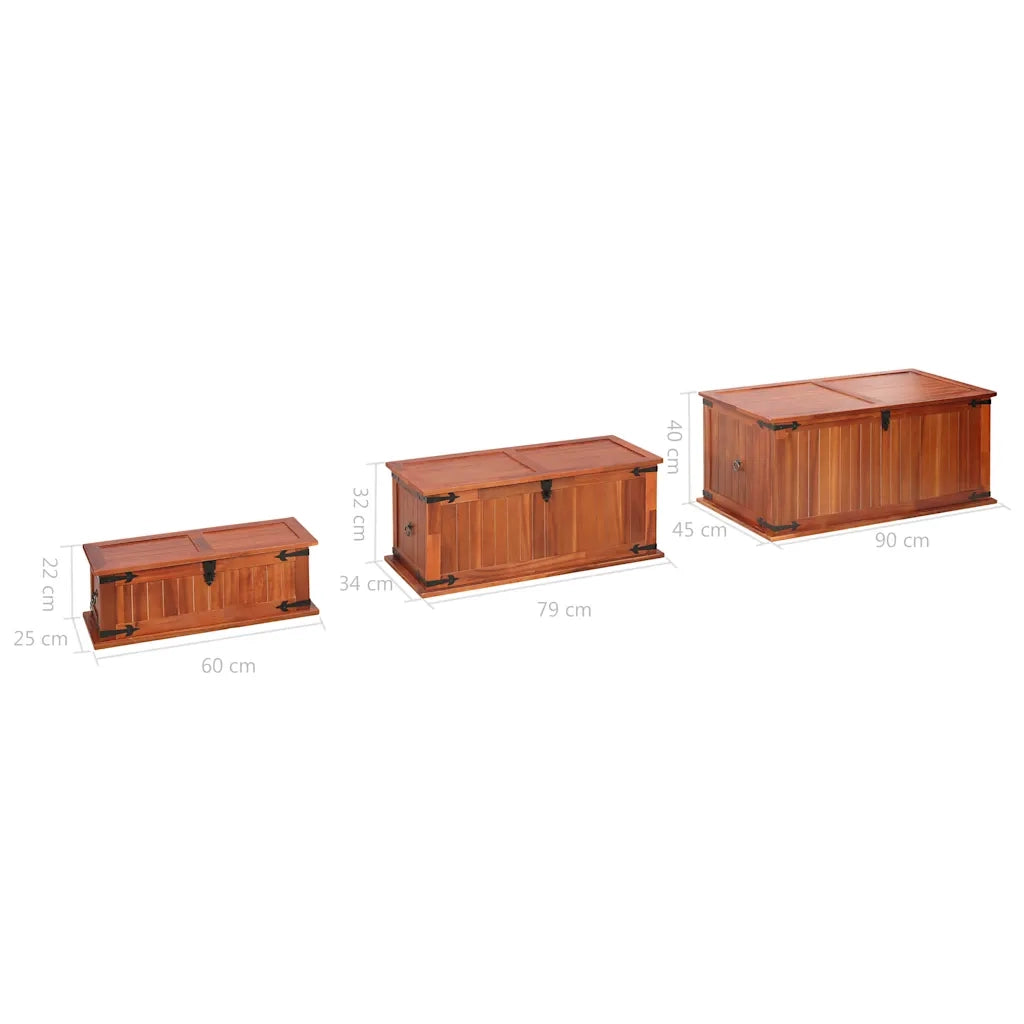 Cassapanche 3 pz in Legno Massello di Acacia