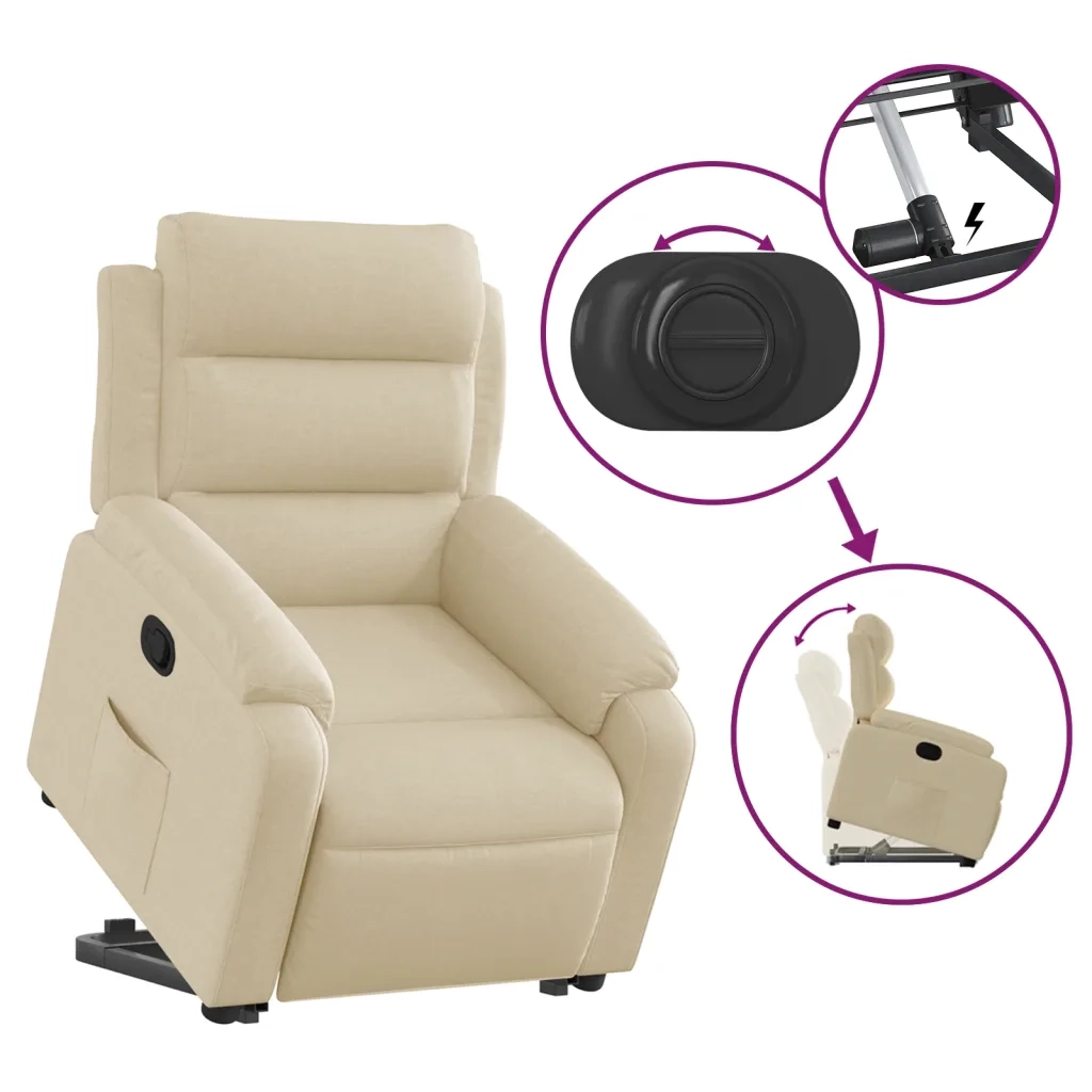 Poltrona | Sedia Relax Alzapersona Reclinabile Crema in Tessuto