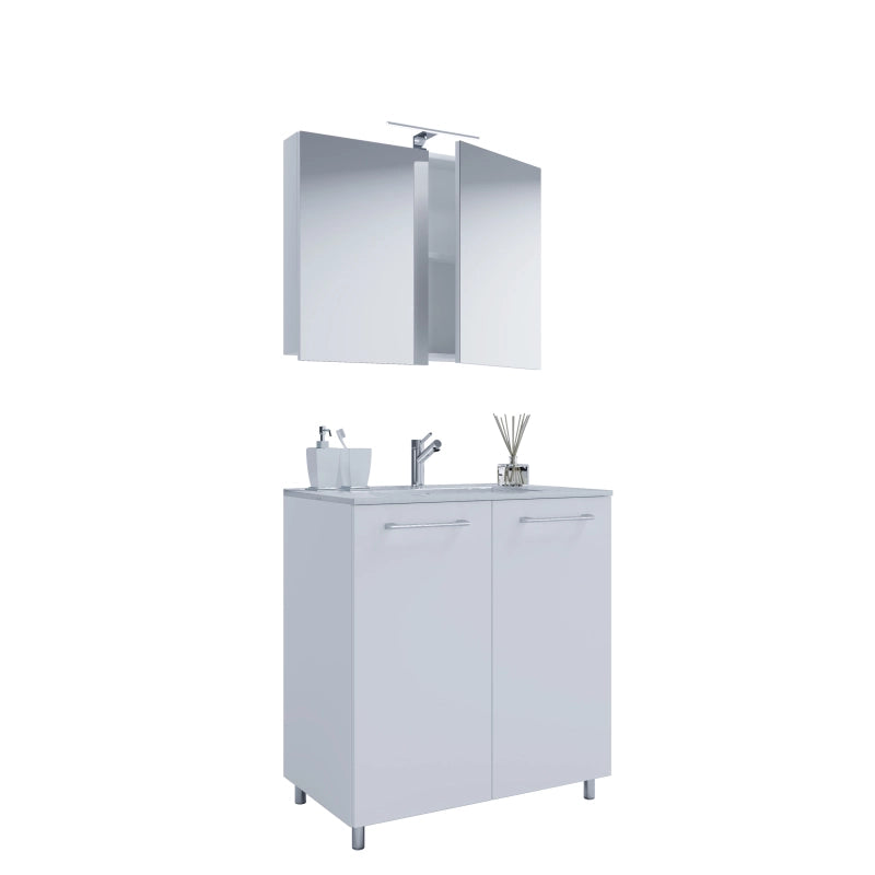 Completo di Ezooza Mobile Sospeso con 2 sportelli Large con lavabo in ceramica di alta qualità e mobile specchio, Bianco ,