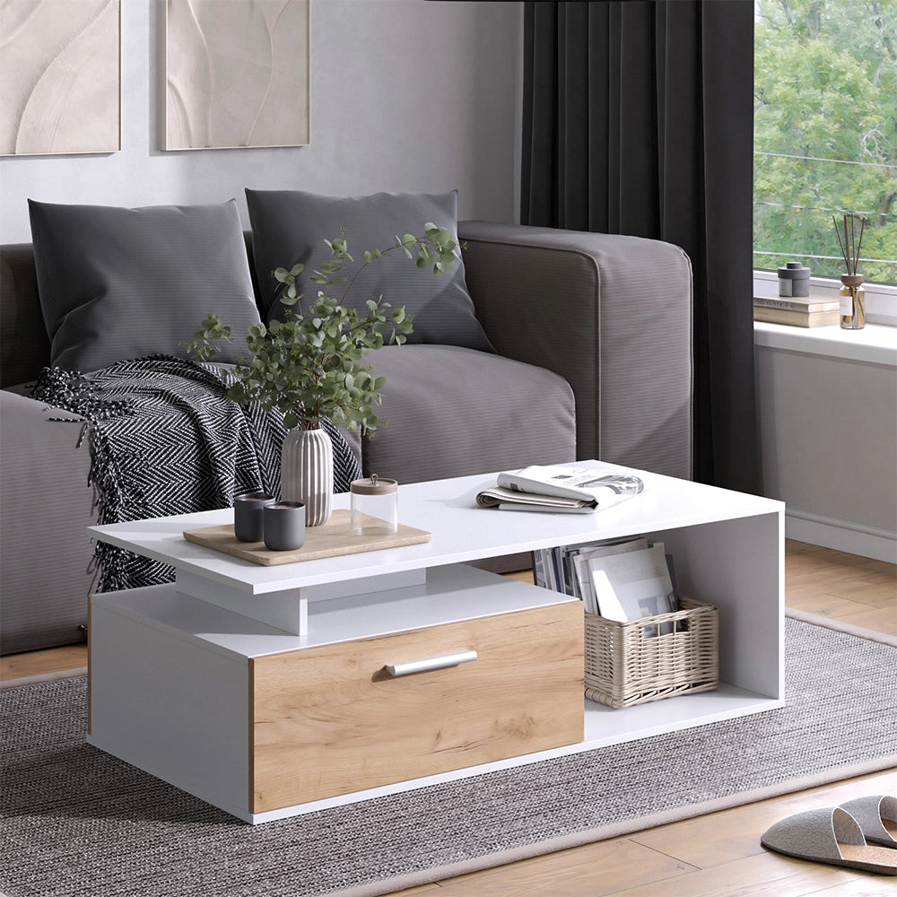 Vicco Tavolino da salotto Rovere bianco/dorato 118 x 59 cm