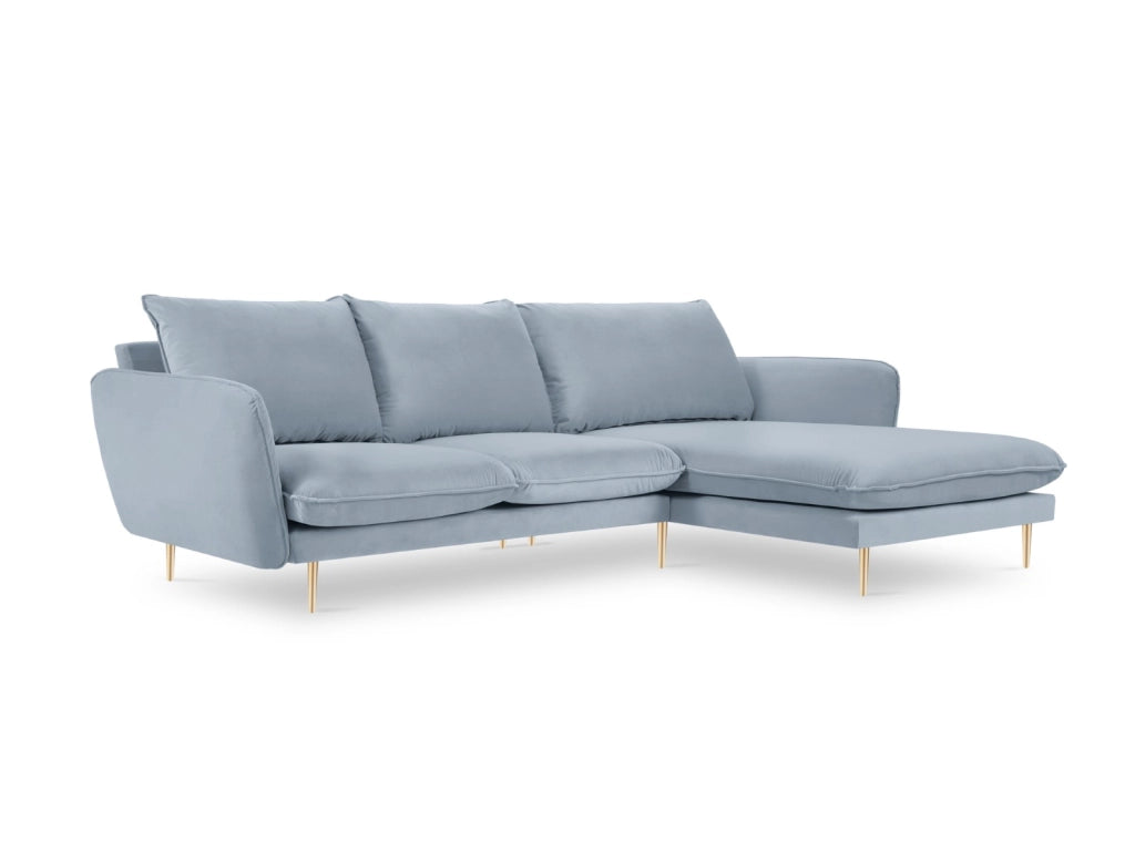 Cosmopolitan Design - Divano angolare destro "Vienna" 5 posti in velluto azzurro 